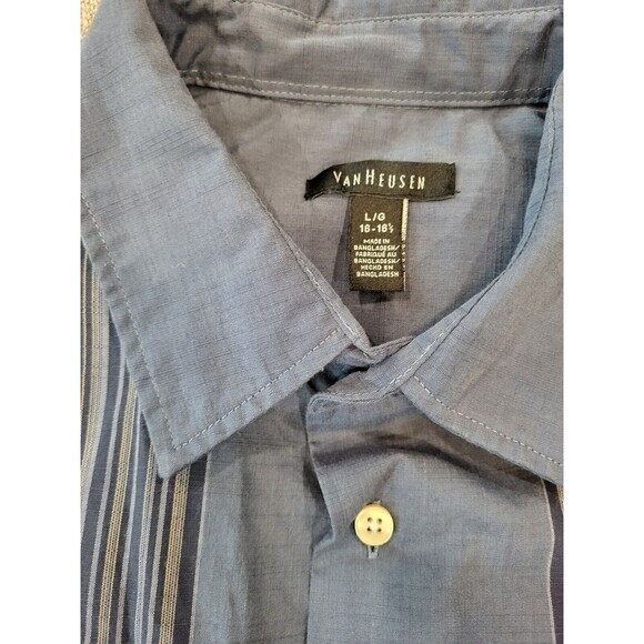 Van Heusen Cotton Blend Size L Square Hem Blue Button Front Shirt - Picture 7 of 7